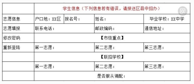 重慶中考志愿填報表