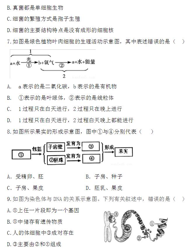 重慶生物中考會考試卷