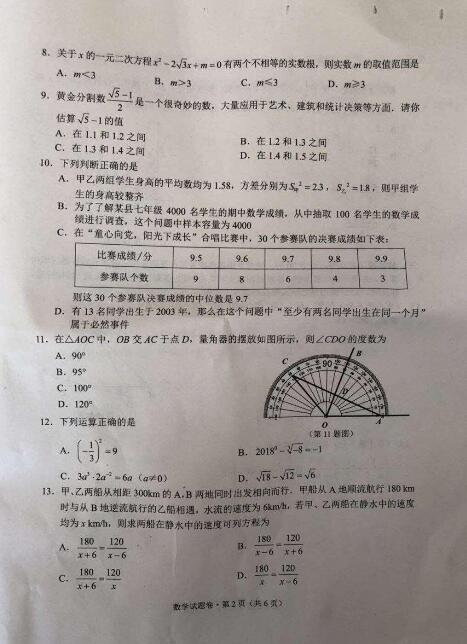 云南歷年中考卷子