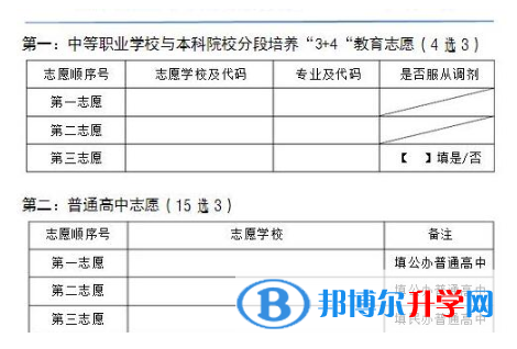 昆明中考志愿填報表