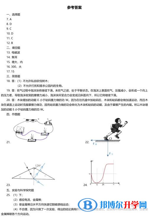 2020年貴陽(yáng)中考理綜答案