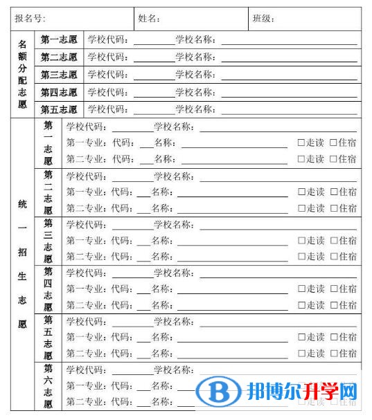 2020貴陽中考志愿的樣表