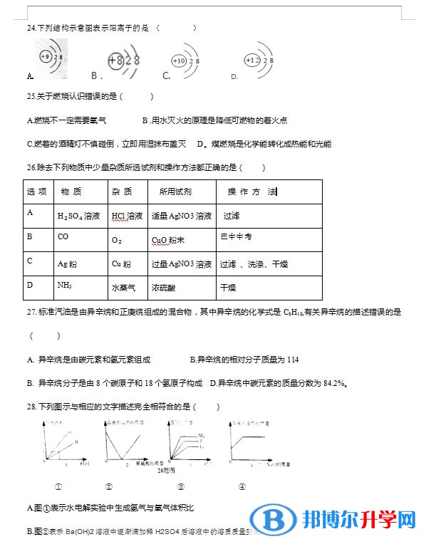 2020年巴中中考理綜答案