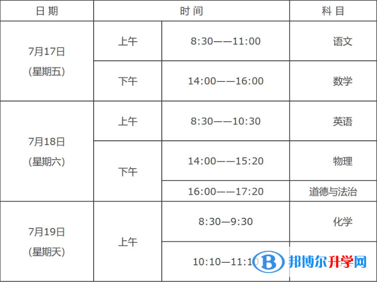 2021年寶雞中考時間表