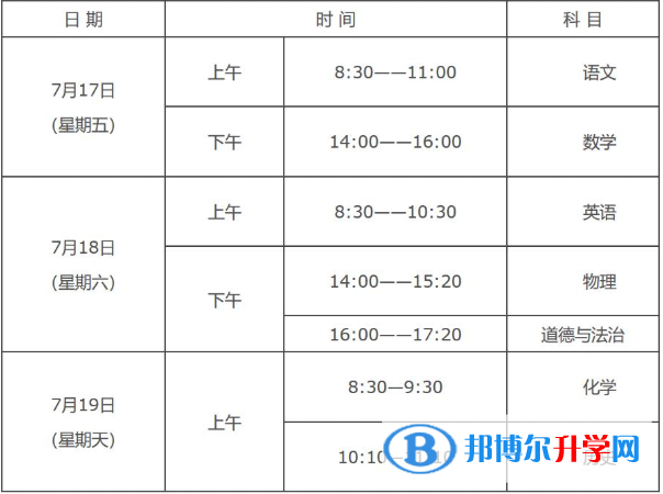 2021年商洛中考時(shí)間表