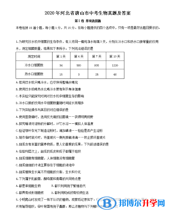 唐山2021年中考試題