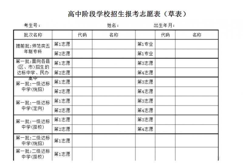 邢臺2021年中考志愿填報表