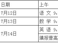 內(nèi)江2022年中考時間表