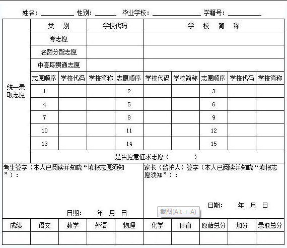 達(dá)州2022年中考報考志愿表