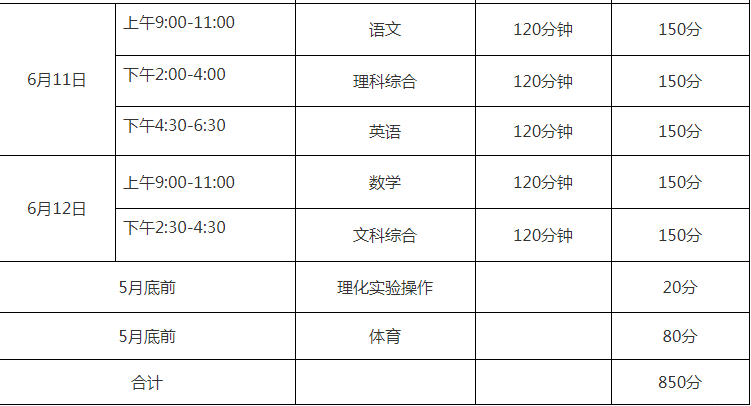 巴中2022年中考考試時(shí)間